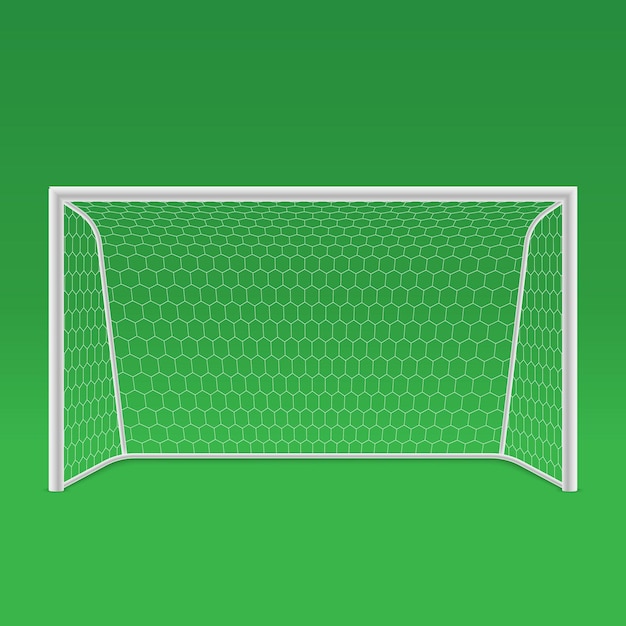 Vista frontale della porta di calcio 3D su sfondo verde