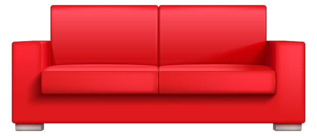 Vista frontale realistica del divano rosso Comodo divano