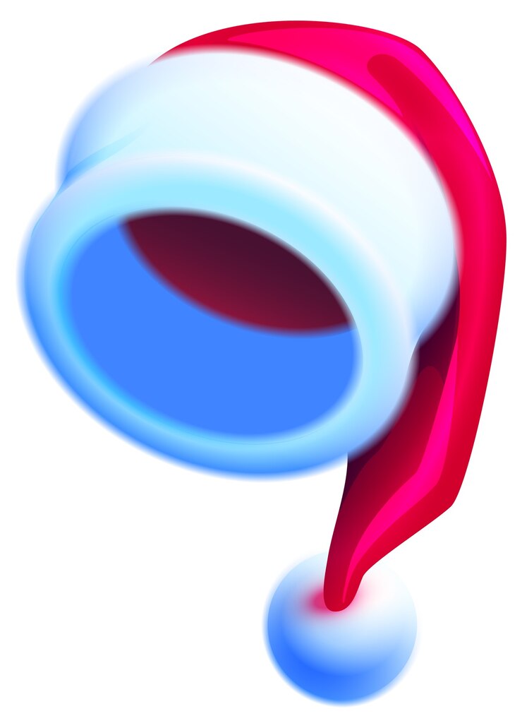 Vettore vista inferiore 3d del cappello di babbo natale rosso. tradizionale accessorio natalizio simbolo del nuovo anno. isolato su bianco fumetto illustrazione