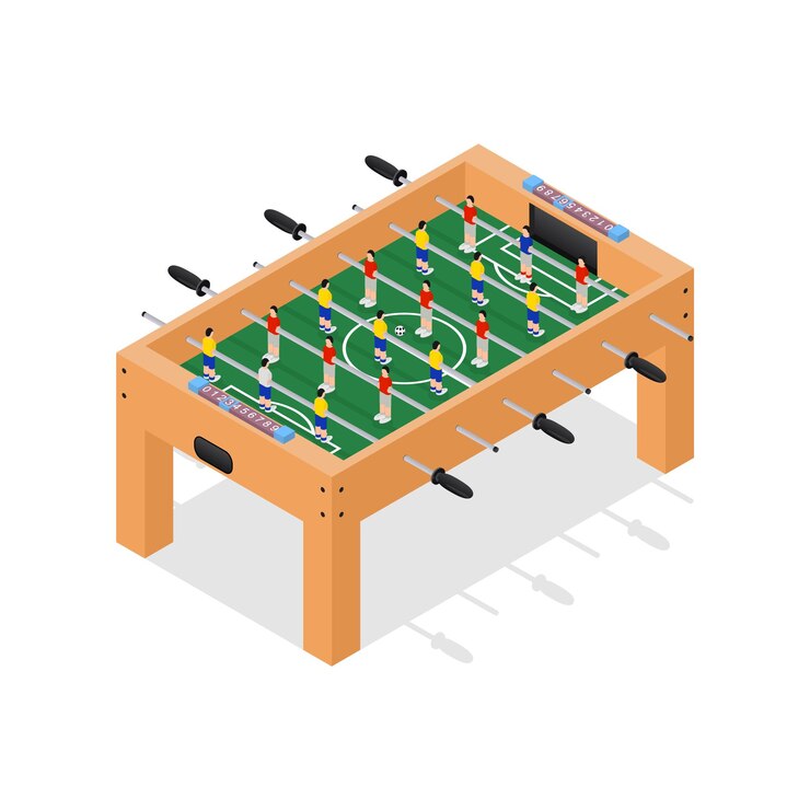 Vettore vista isometrica di gioco di calcio da tavolo hobby o tempo libero.
