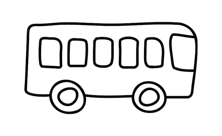 Vista laterale dell'autobus Stile Doodle Trasporto pubblico disegnato isolato Arte di contorno Minibus Illustrazione vettoriale