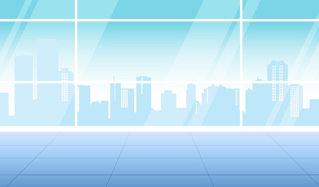 Vista panoramica dello skyline e degli edifici attraverso un'illustrazione di una finestra di vetro