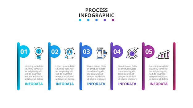 Visualizzazione dei dati aziendali. Modello per la presentazione. Infografica con 5 opzioni.
