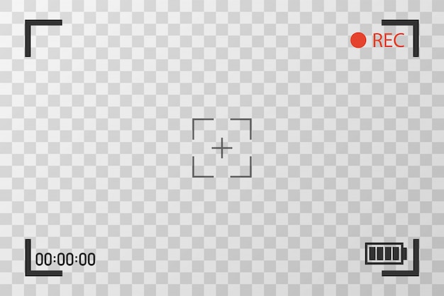 Visualizzazione della telecamera per la visualizzazione di immagini. Messa a fuoco dello schermo visivo. Schermata di registrazione video su un trasparente.