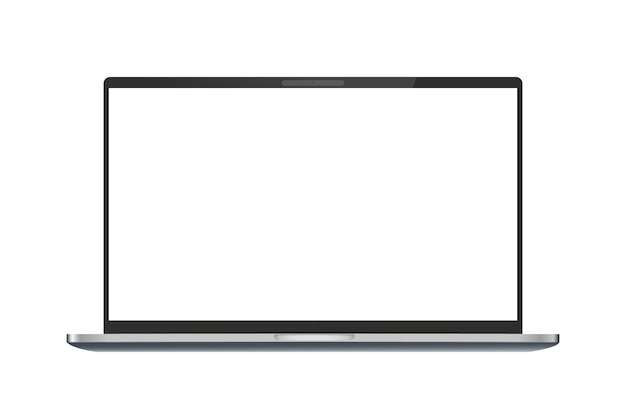 Visualizzazione dello schermo vuoto del computer portatile isolato su priorità bassa bianca