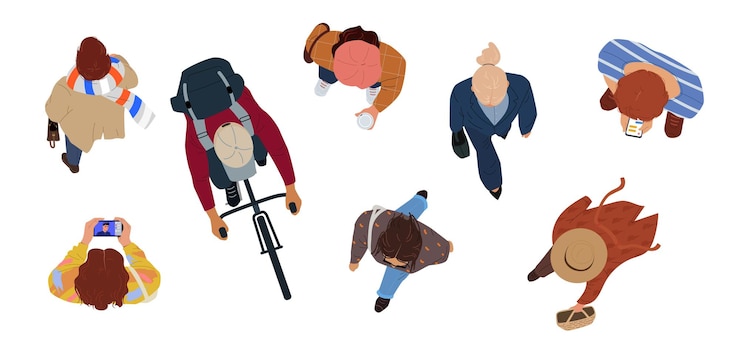 Vettore visualizzazione superiore set di persone