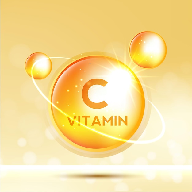 vitamina c icona brillante sostanza dorata goccia meds per il trattamento degli annunci di brughiera influenza fredda