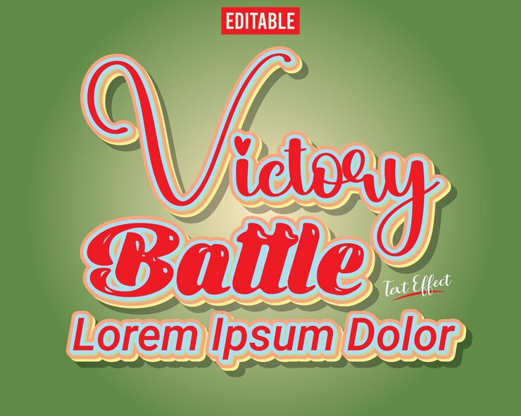 Vettore vittoria battaglia tipografia testo effetto alfabeto poster design