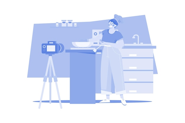 Vlogger di cibo che fa un vlog di cucina