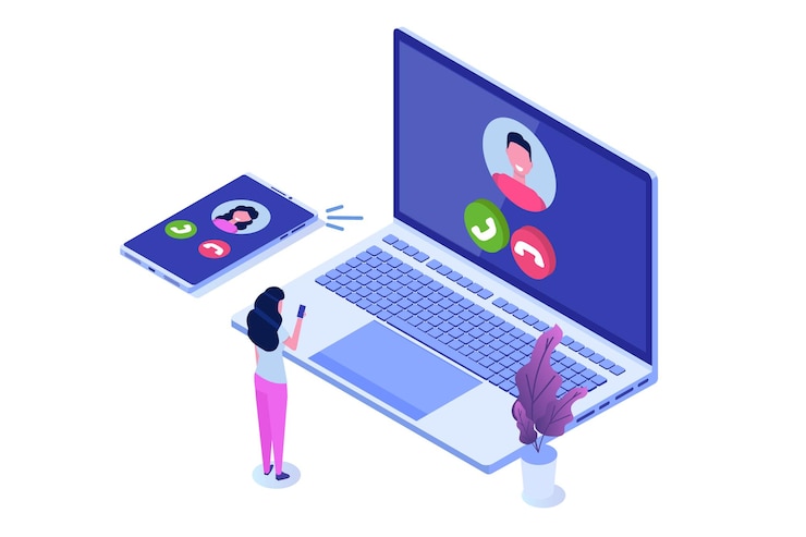 Vettore voice over ip, concetto isometrico di tecnologia voip di telefonia ip.