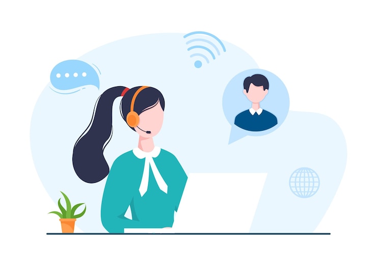 Vettore voip o voice over internet protocol con tecnologia dello schema di telefonia illustrazione disegnata a mano