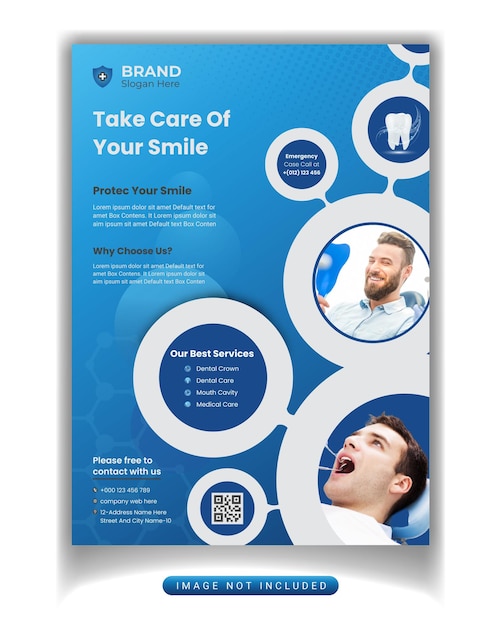 Volantino dentale e social media per l'assistenza sanitaria Design piatto del banner del dentista