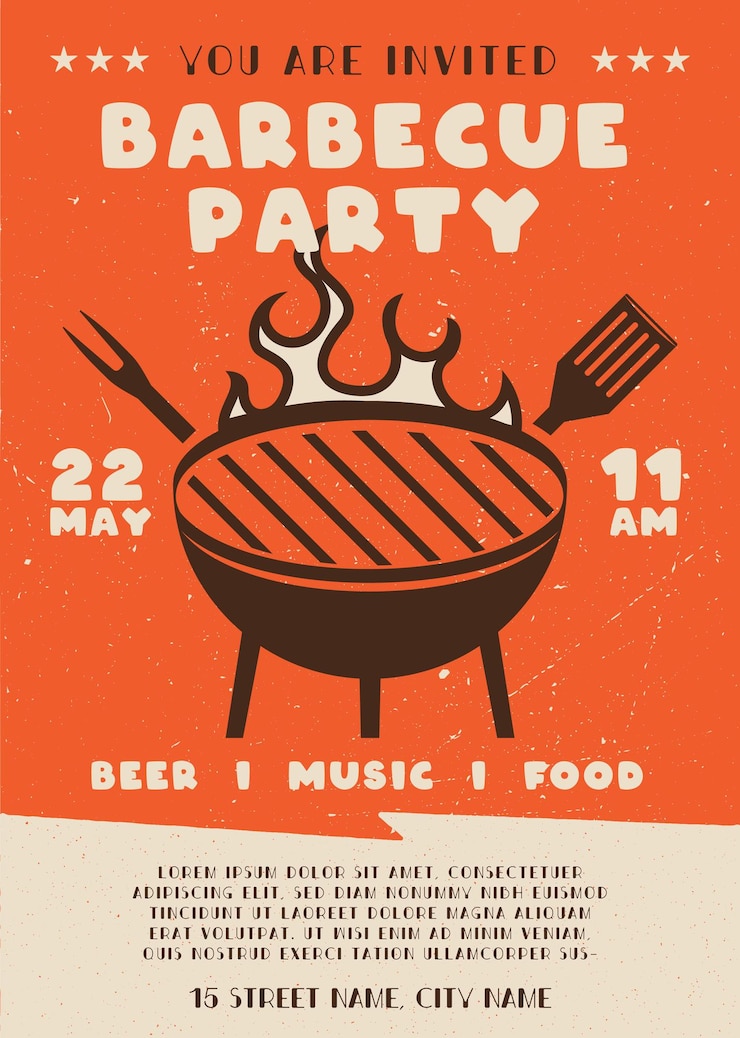 Vettore volantino festa barbecue. modello di poster per barbecue