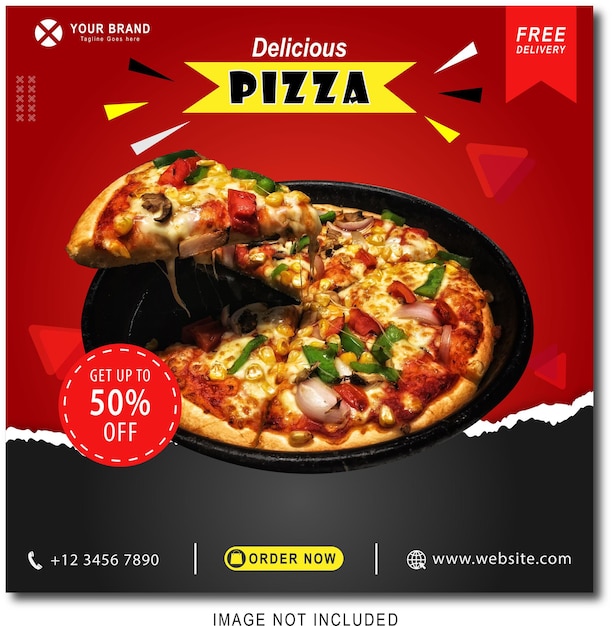 Volantino o promozione sui social media pizza food e instagram post design template