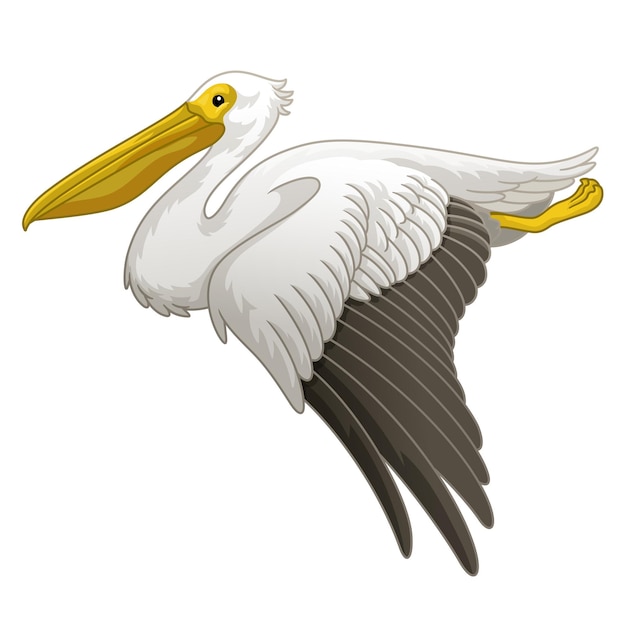 Volare Grande pellicano bianco in stile disegnato a mano