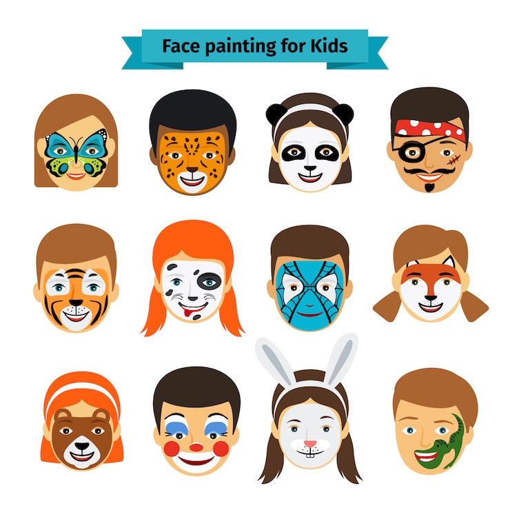 Vettore volti di bambini con la pittura