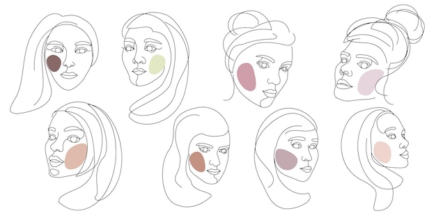 Volti femminili disegnati con linea continua