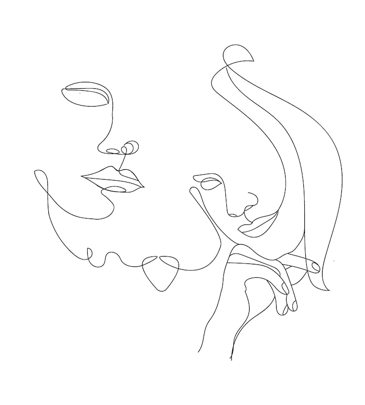 Vettore volti femminili lineart