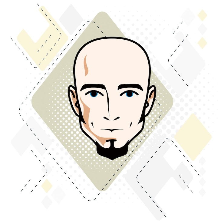 Vettore volto di uomo caucasico, illustrazione vettoriale della testa umana. attraente maschio glabro con barba, hipster