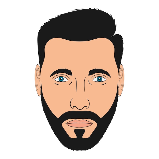 Volto di uomo con barba. Testa maschile in stile cartone animato. Illustrazione vettoriale.