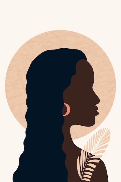 Volto femminile profilo minimalismo disegnato a mano carta da parati afroamericana arredamento interno camera poster