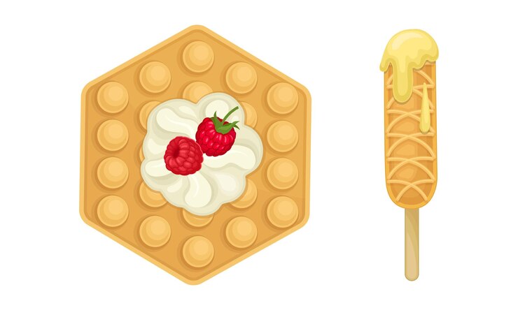 Vettore waffle con impressione superficiale coperta da set vettoriale di bacche e crema
