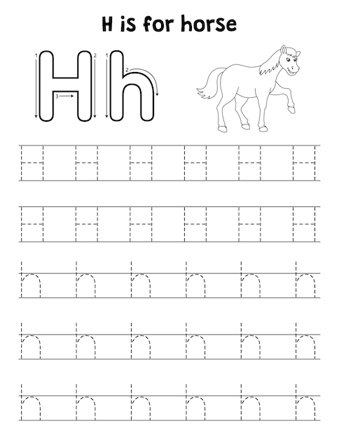 Walking Horse Animal Tracing Letter ABC Coloring H