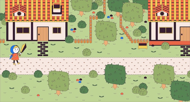 Walkthrough gioco d'avventura cartone animato illustrazione piatta