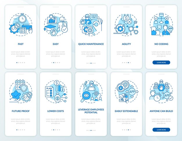 Web 3 0 blu onboarding schermata app mobile impostata
