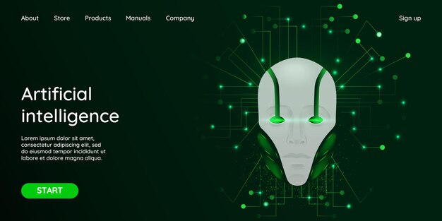 Web banner with an image of an artificial intelligence head Technologies of the future Vector