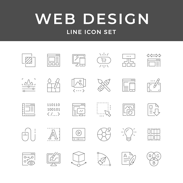 Web Design Line Icon Set UI UX Website Layout Coding Graphic Creative Minimal Vector Collection