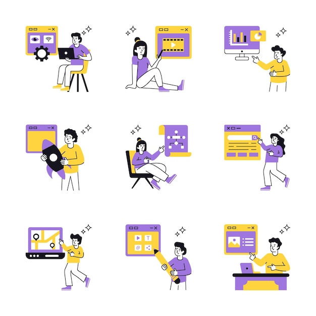 Web Development Concept illustration vector Set 8 isolato su sfondo bianco