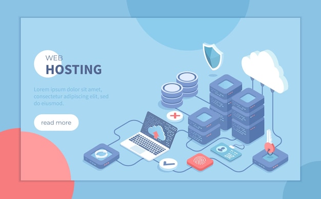 Web hosting loud computing storage Database connessione di rete Hosting server computer cloud