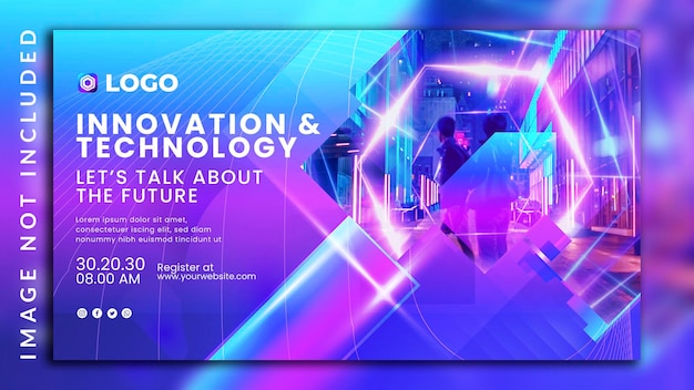Webinar di innovazione futuristica tecnologia virtuale e modello di progettazione di banner per la futura tecnologia al neon