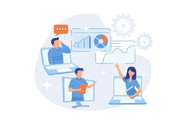 Webinar di videoconferenza per partner commerciali internazionali chat video sulle tecnologie di comunicazione online