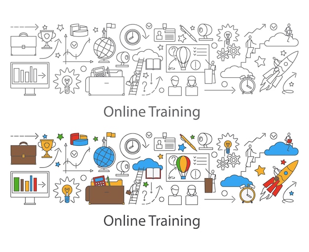 Webinar e banner di comunicazione web in linea stile doodle