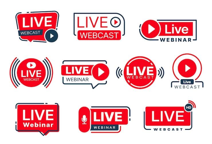 Vettore webinar in diretta webcast icone video in streaming online