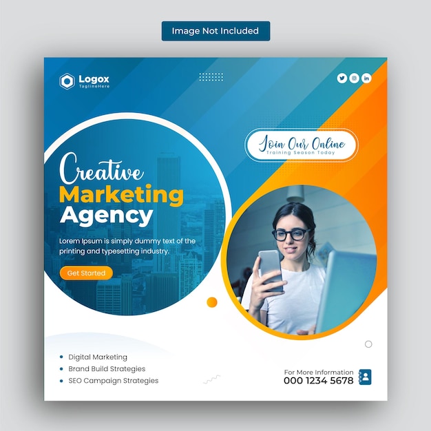 Webinar live di marketing digitale e modello di post sui social media aziendali