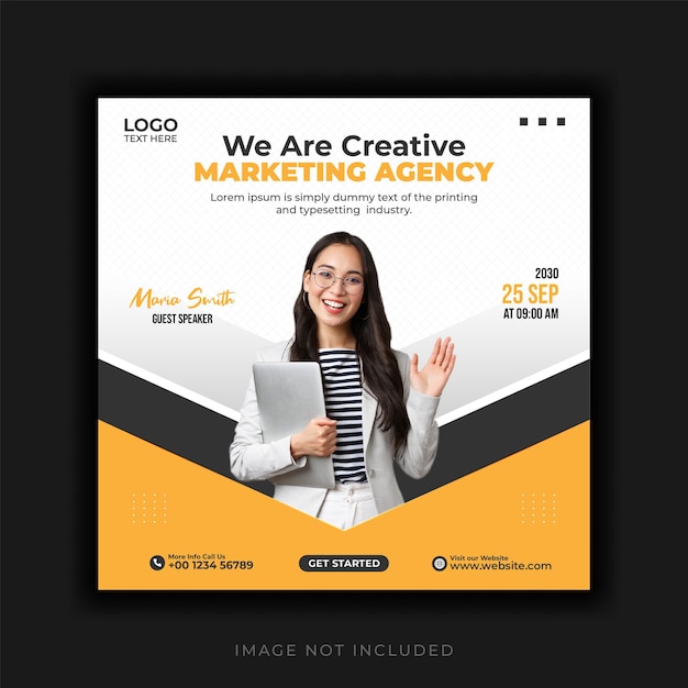 Webinar live di marketing digitale e modello di post sui social media aziendali