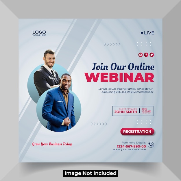 Webinar live di marketing digitale e modello di post sui social media aziendali