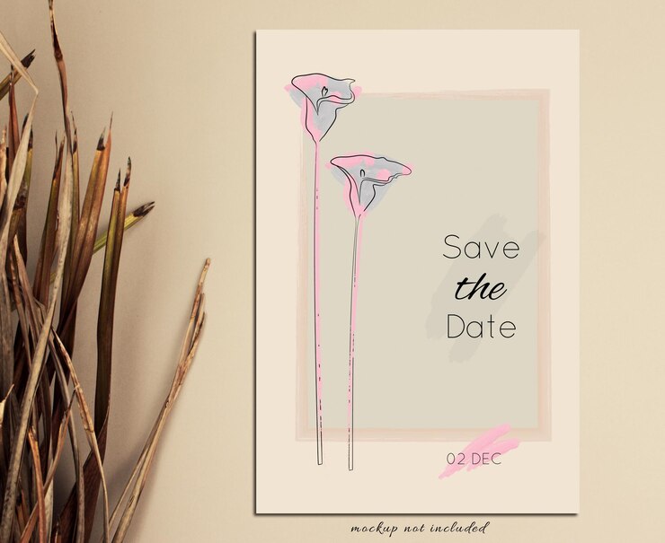 Wedding save the date invitation carta moderna con pennellata minimale e stile floreale di giglio calla