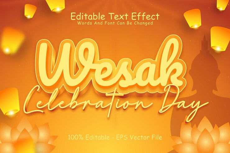 Wesak Celebration Day effetto testo modificabile 3 dimensioni in rilievo stile moderno
