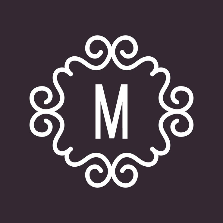 Vettore white vector vintage twirl frame per lettera monogramma su sfondo viola scuro può essere utilizzato come modello per etichette o adesivi
