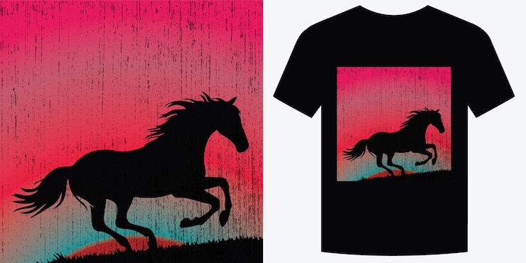 Vettore wild galloping horse retro vintage t-shirt design illustrazione vettoriale di sfondo design di maglietta trendy