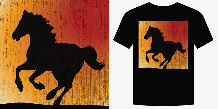 Vettore wild galloping horse retro vintage t-shirt design illustrazione vettoriale di sfondo design di maglietta trendy