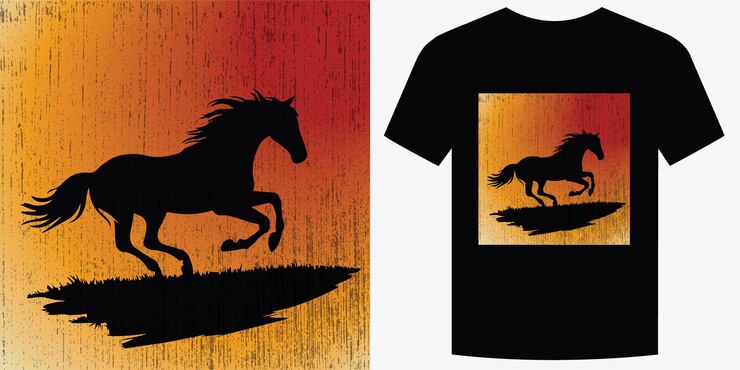 Vettore wild galloping horse retro vintage t-shirt design illustrazione vettoriale di sfondo design di maglietta trendy