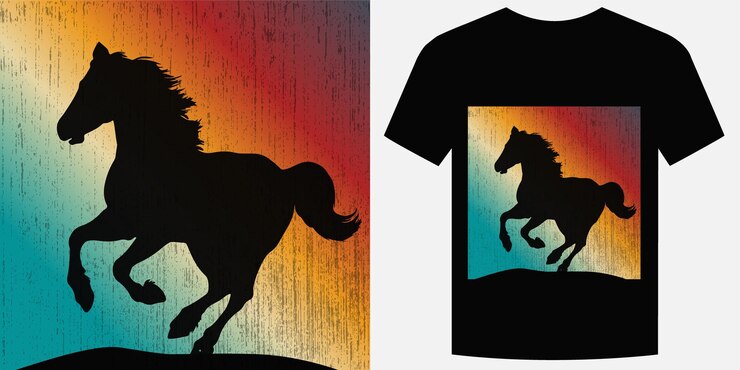Vettore wild galloping horse retro vintage t-shirt design illustrazione vettoriale di sfondo design di maglietta trendy