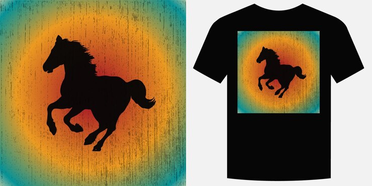 Vettore wild galloping horse retro vintage t-shirt design illustrazione vettoriale di sfondo t-shirt alla moda