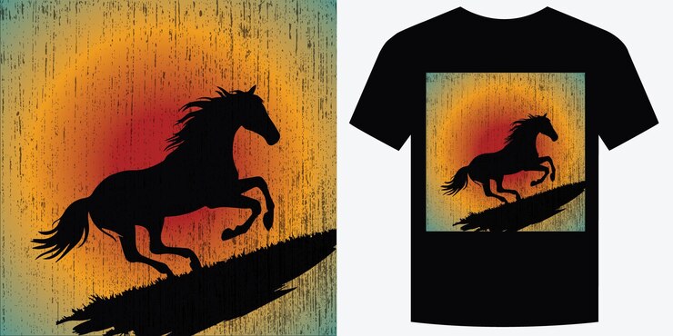 Vettore wild galloping horse retro vintage t-shirt design illustrazione vettoriale di sfondo t-shirt alla moda