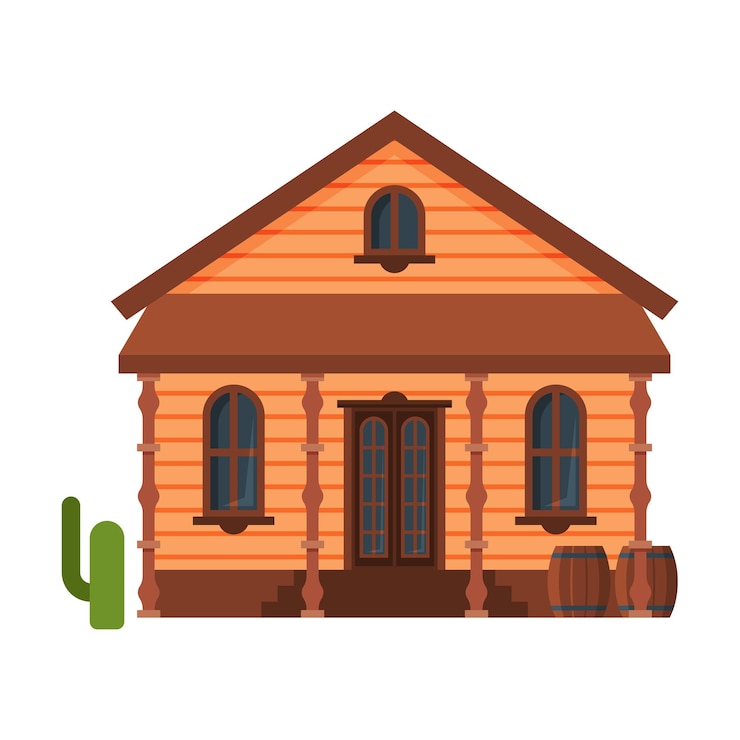 Vettore wild west wooden house building western town elemento di progettazione illustrazione vettoriale